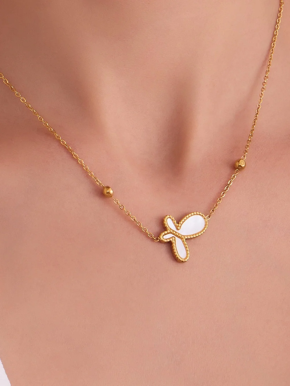 Gold-Plated White Butterfly Pendant Necklace
